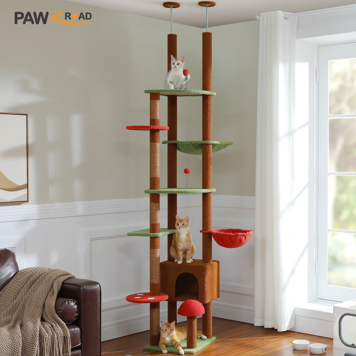 PAWZ Road Wooden Cat Tree with Hammock and Scratching Posts