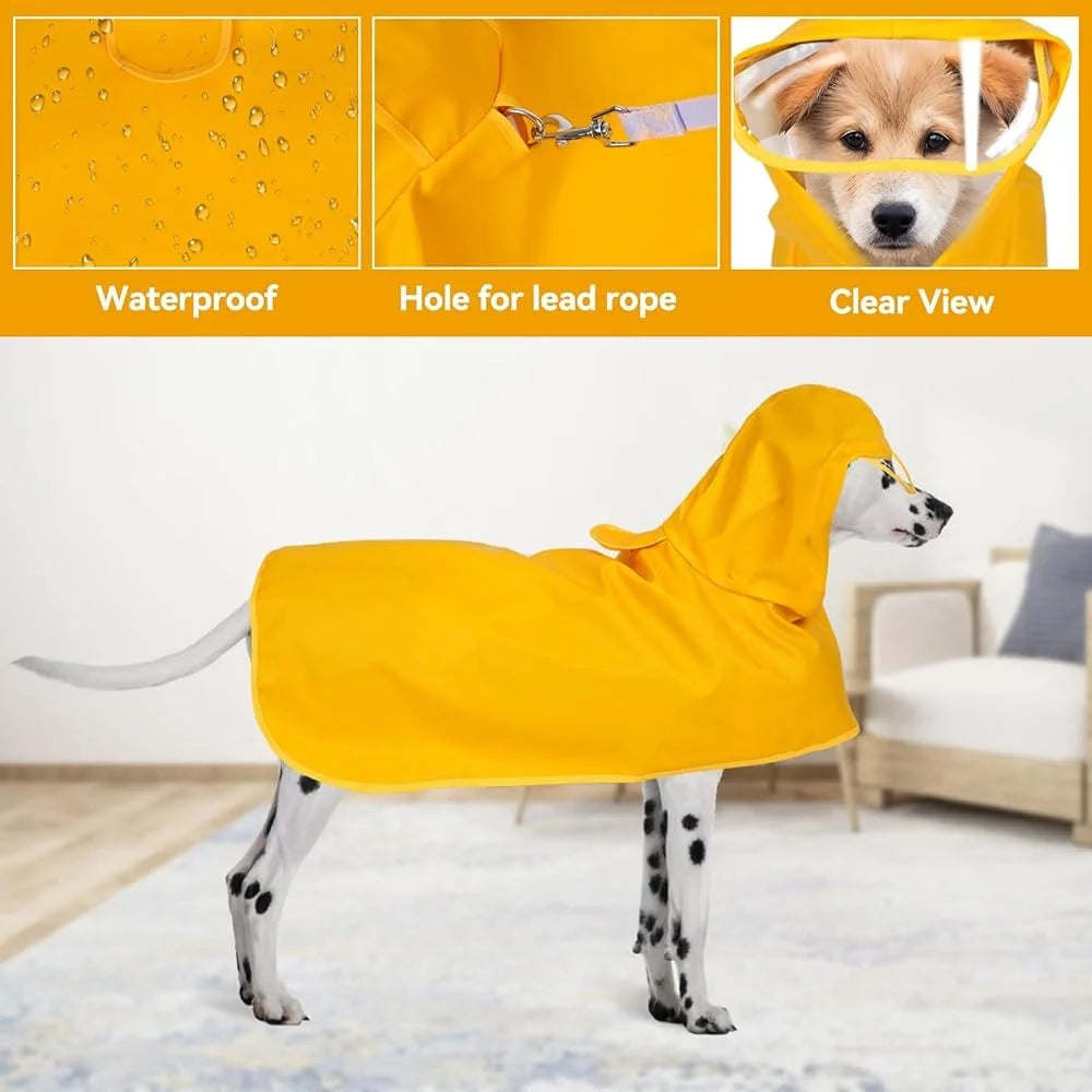 Adjustable Waterproof Dog Raincoat with Clear Hood Lightweight Pet Jacket with Leash Hole Perfect Outdoors Rainy Weather