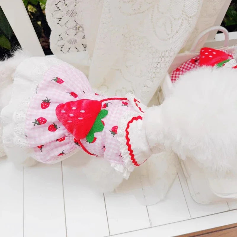 Elfidog Strawberry Dog Dress Cute Summer Plaid Apparel