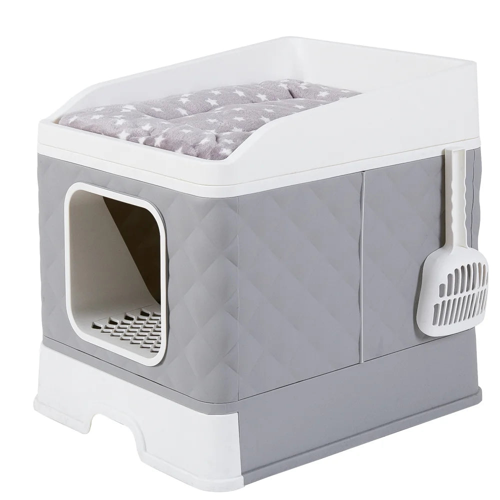 Cat Litter Box Enclosure Hidden Cabinet With Top Cushion Mat