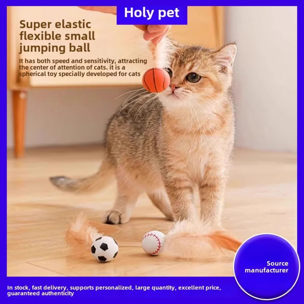 QIZHIKUAJING Feathered Bouncing Ball Toy For Cats And Dogs