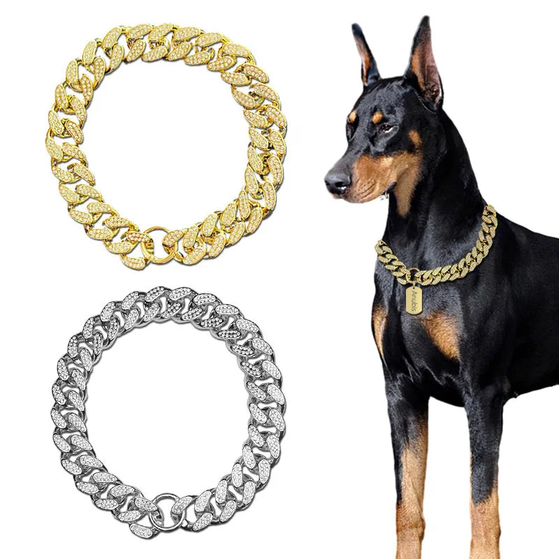 ABS Plastic Diamond Inlay Dog Collar Sparkle Pet Accessory