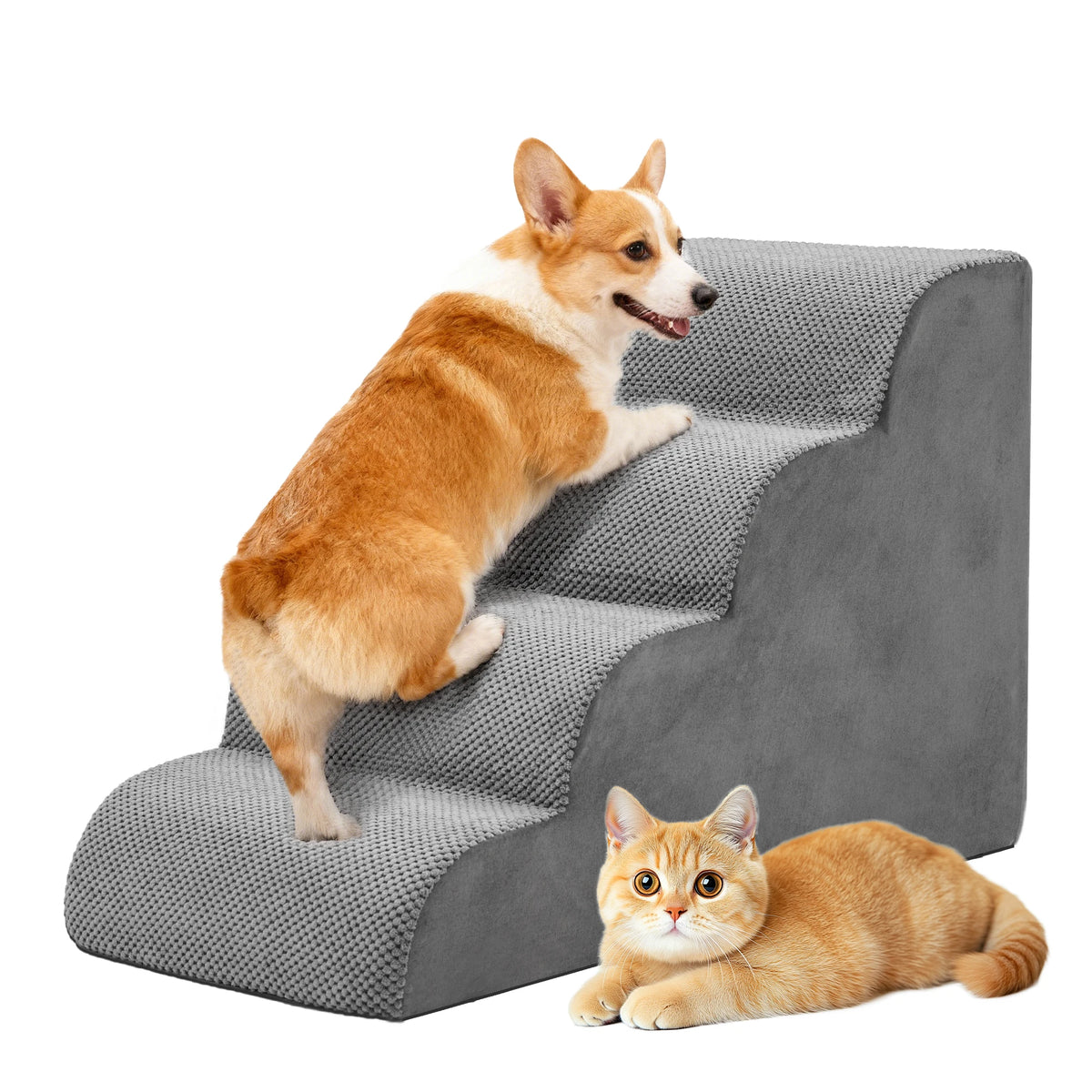 JHK High-Density Foam Curved Dog Stairs Ramp for Small Dogs