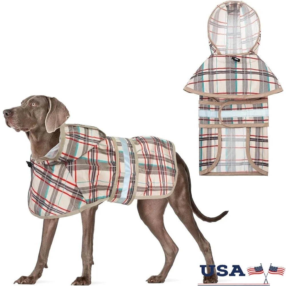 Hooded Dog Raincoat Waterproof Slicker Poncho Large Breeds with Leash Hole Adjustable Reflective Lightweight Outdoor Jacket