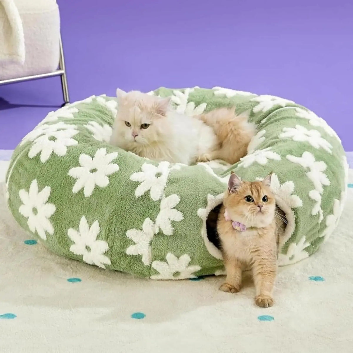 Dachshund Tunnel Bed Flower Design Plush Foldable Dog Bed