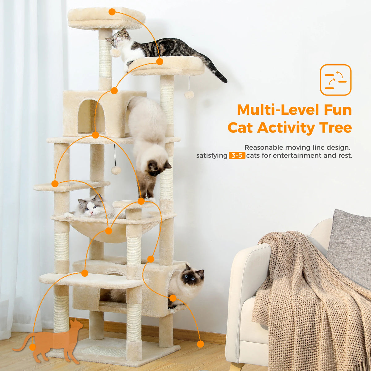 PAWZ Road Premium Multi Tier Cat Tree Tower With Hammock