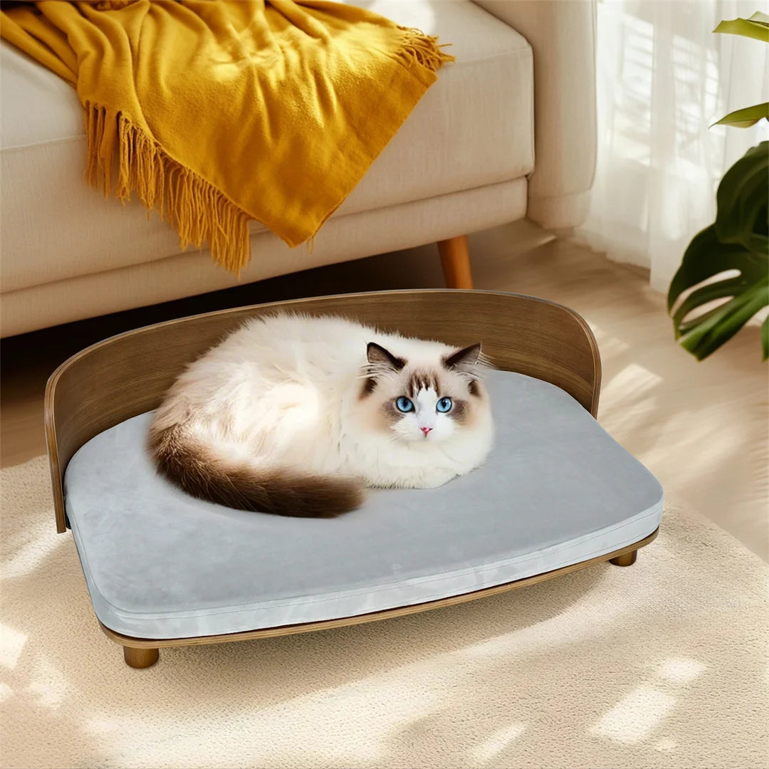 BINGOPAWCN Indoor Wooden Elevated Dog Cat Bed With Pad