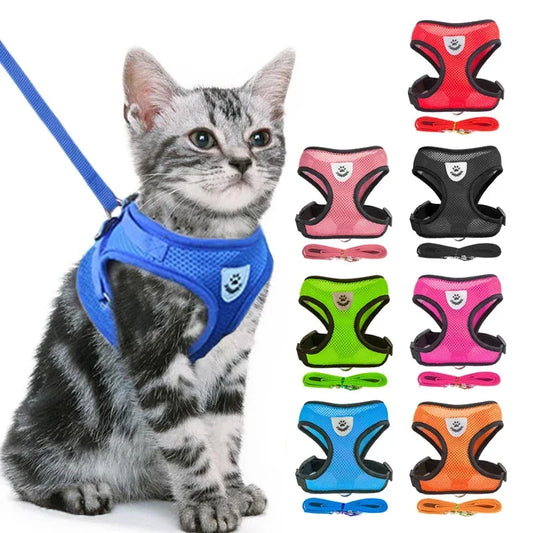 Adjustable Cat Harness Vest With Mesh Leash For Pets