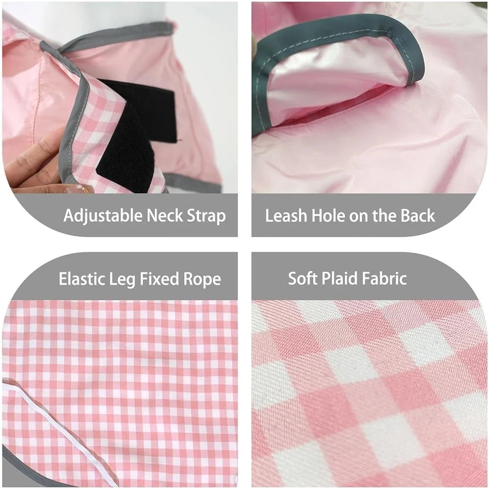 Waterproof Reversible Dog Raincoat Slicker with Reflective Trim Hood Leash Hole Outdoor Use