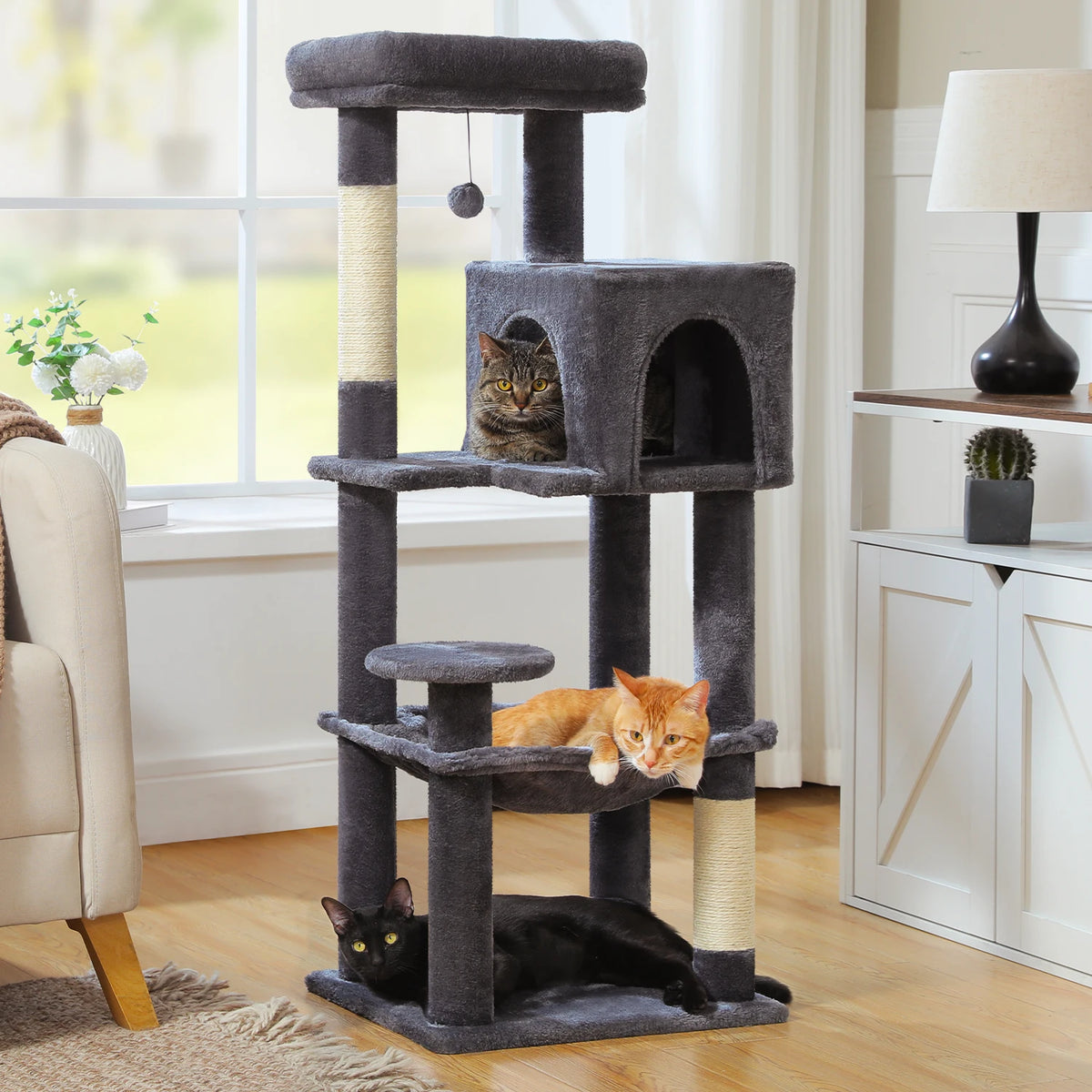PEQULTI Five-Level Cat Tree with Condo, Hammock and Sisal Scratcher