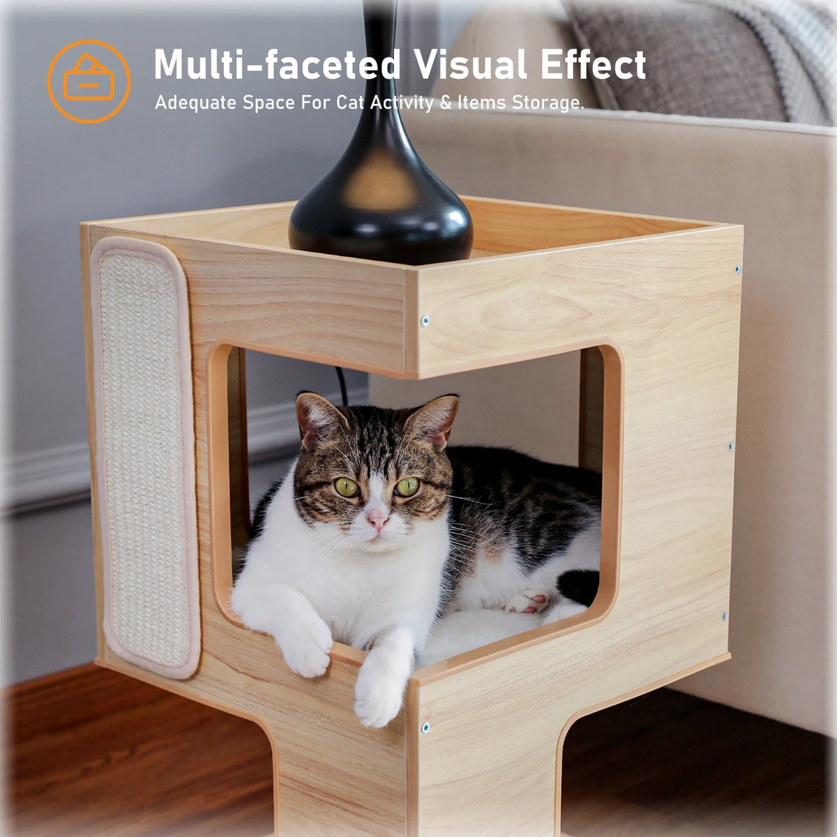 PAWZ Road Wooden Cat Condo Bed with Scratching Pad