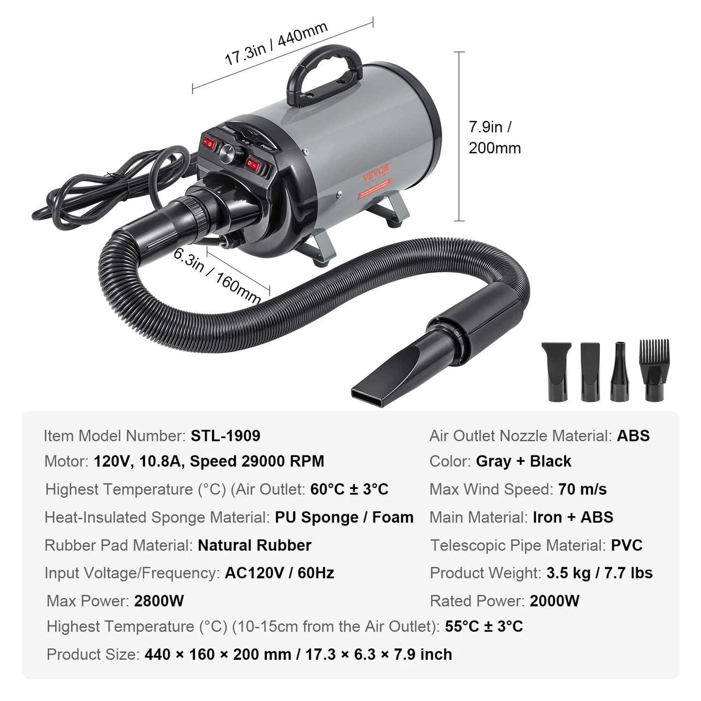 SucceBuy 2000W Dog Blow Dryer With Adjustable Speed