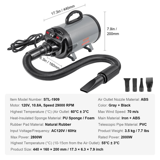 SucceBuy 2000W Dog Blow Dryer With Adjustable Speed