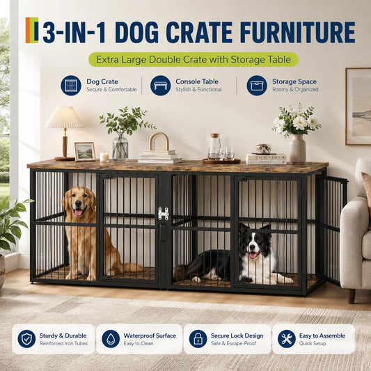 Extra Large Double Dog Crate Furniture With Divider Storage Cabinet