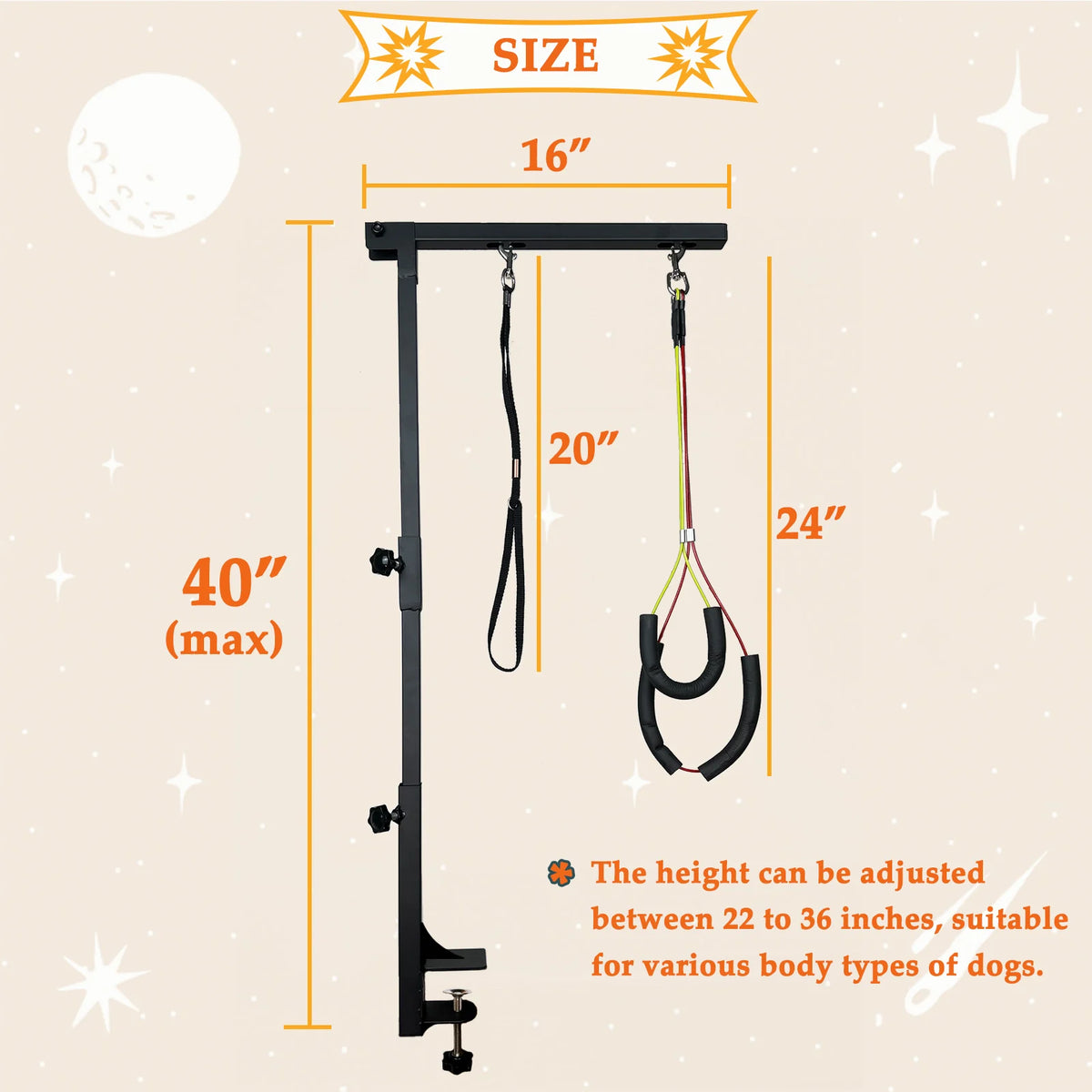Adjustable Dog Grooming Arm With Clamp And Two Restraint Loops