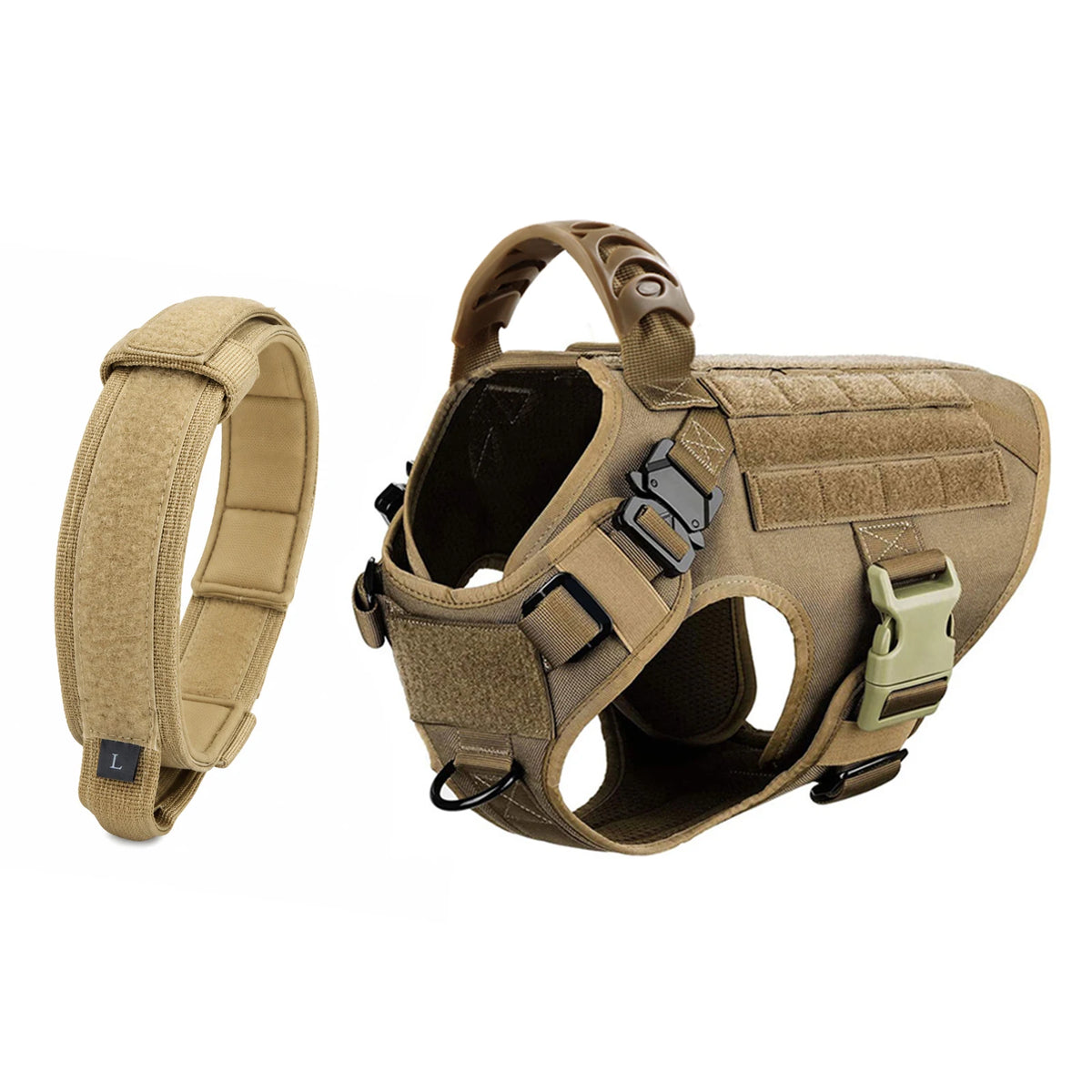 PETRAVEL Tactical Dog Harness and Nylon Collar Set for Walking