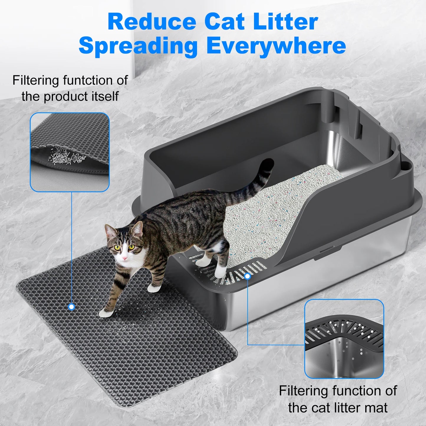 Stainless Steel Cat Litter Box Semi Closed Splash Proof Leakproof