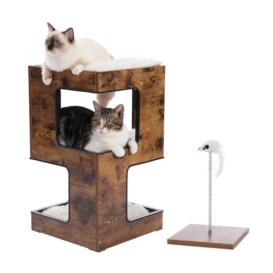 PAWZ Road Wooden Cat Condo Bed with Scratching Pad