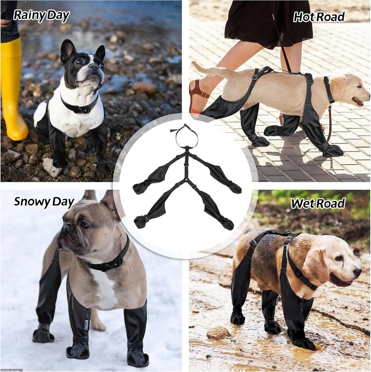 Waterproof Anti-Slip Dog Boots With Paw Protectors Adjustable