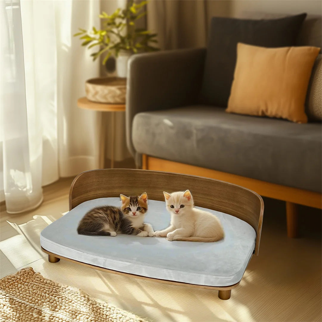 BINGOPAWCN Indoor Wooden Elevated Dog Cat Bed With Pad