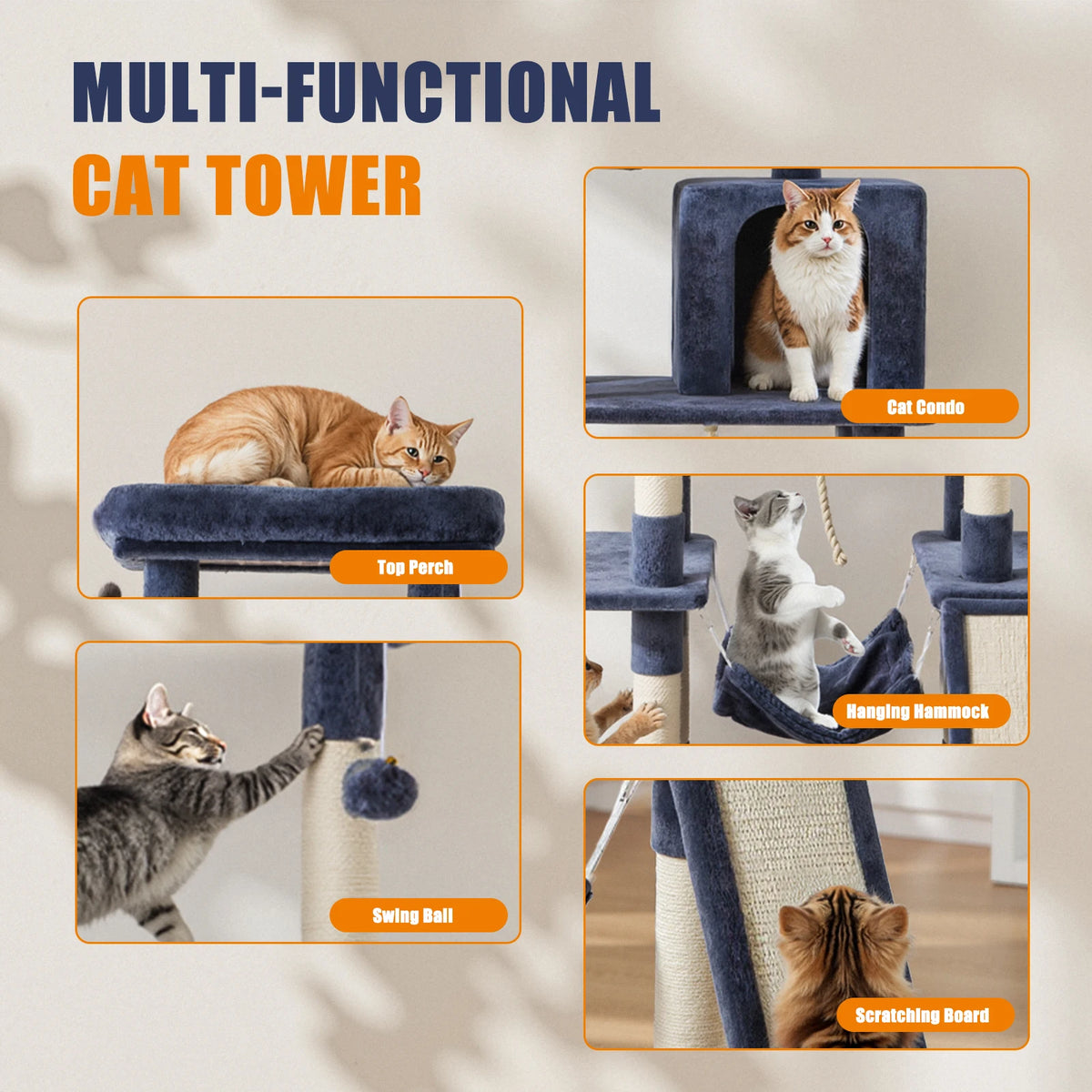 MCQ Cat Tree Tower With Condo And Sisal Scratching Posts