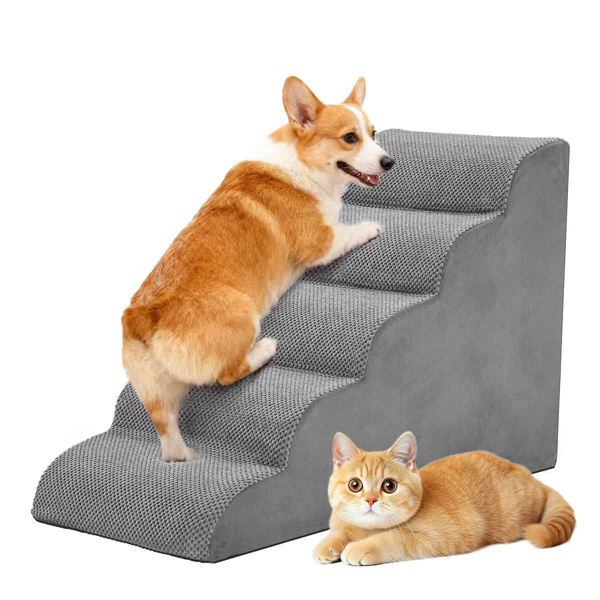 JHK High-Density Foam Curved Dog Stairs Ramp for Small Dogs