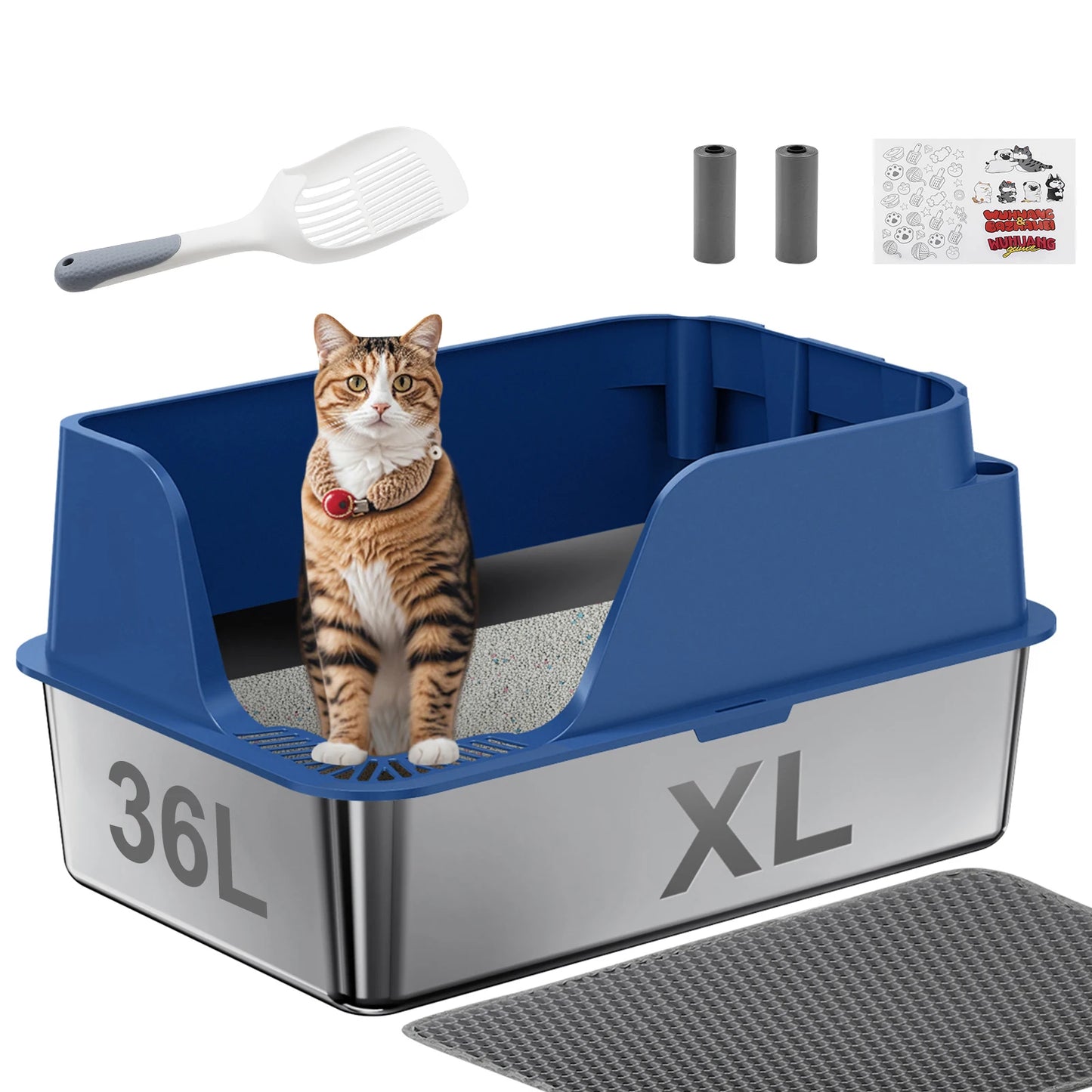 Stainless Steel Cat Litter Box Semi Closed Splash Proof Leakproof
