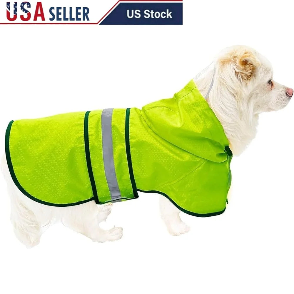 Waterproof Dog Raincoat Reflective Lightweight Breathable Hooded Slicker Jacket Adjustable Belly Strap Rain Poncho Outdoor Use