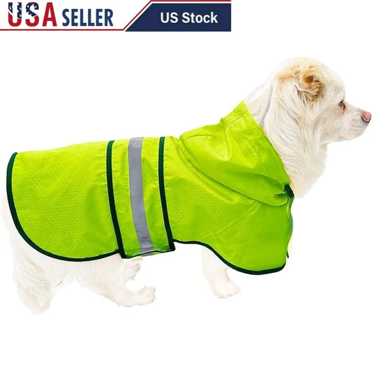 Waterproof Dog Raincoat Reflective Lightweight Breathable Hooded Slicker Jacket Adjustable Belly Strap Rain Poncho Outdoor Use