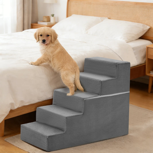 JHK 3-5 Step Right Angled Foam Dog Stairs Ramp Indoor