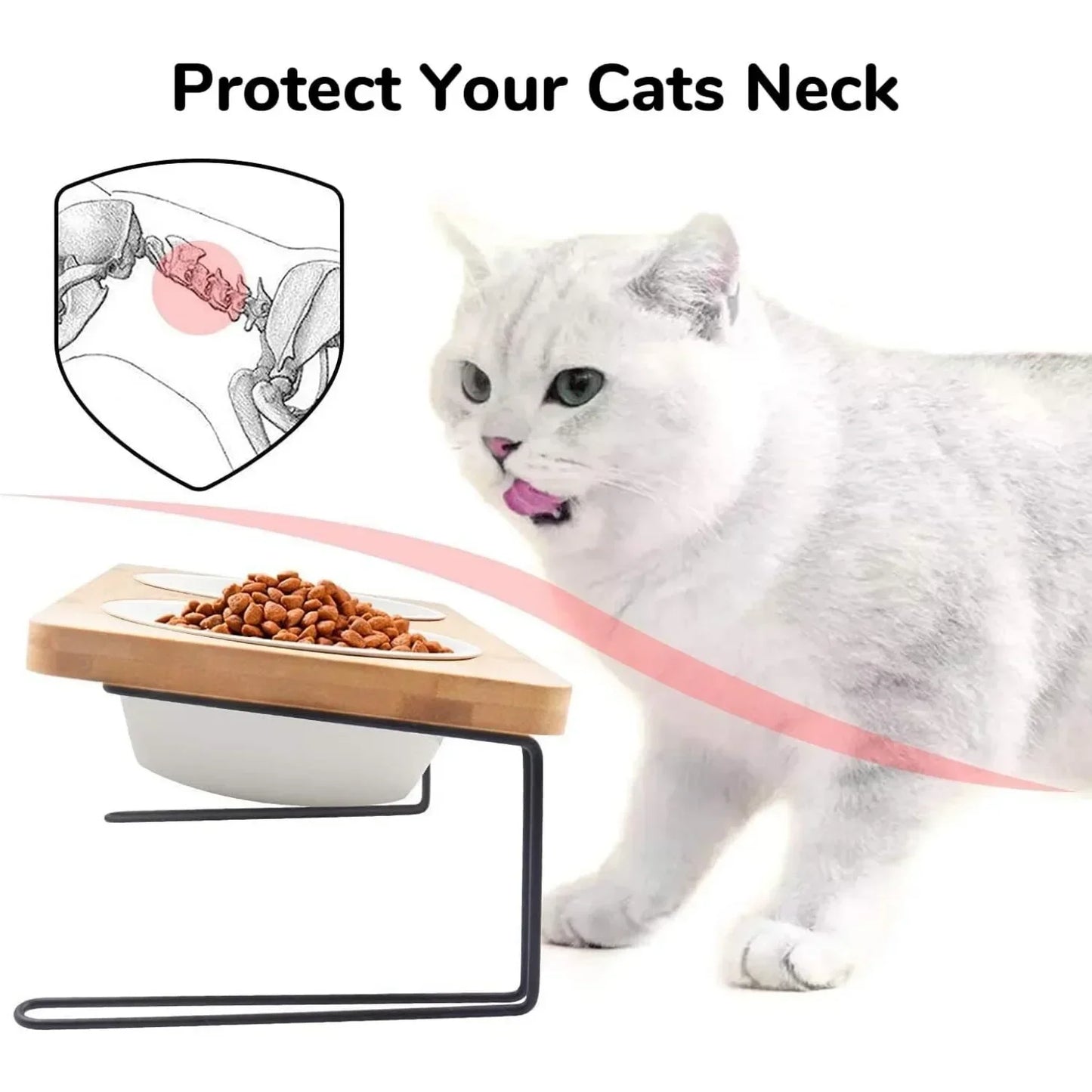 Hign-concerned Elevated Ceramic Cat Bowl Tilted Food Stand