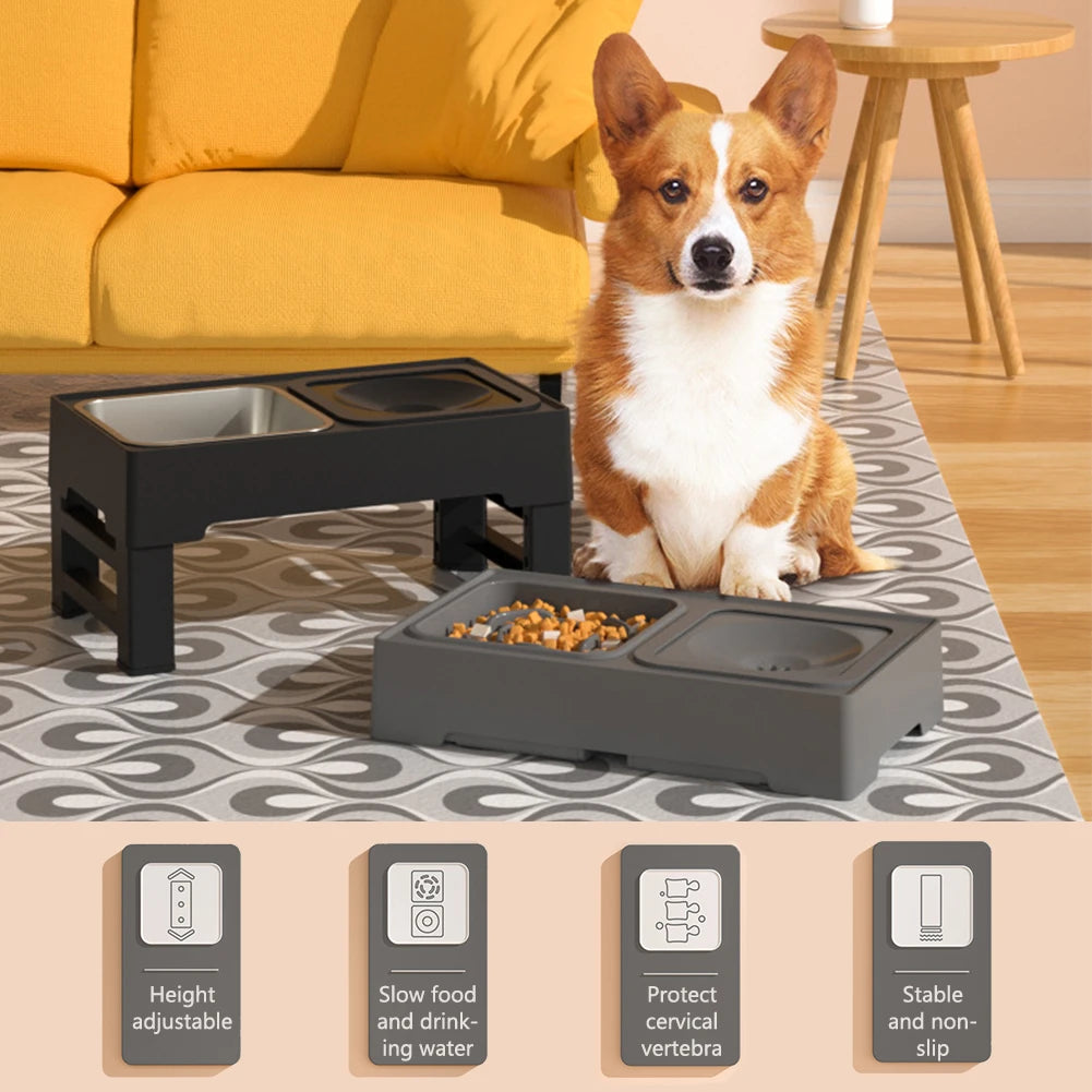 Hign-concerned Adjustable Dog Feeding Station With Bowls