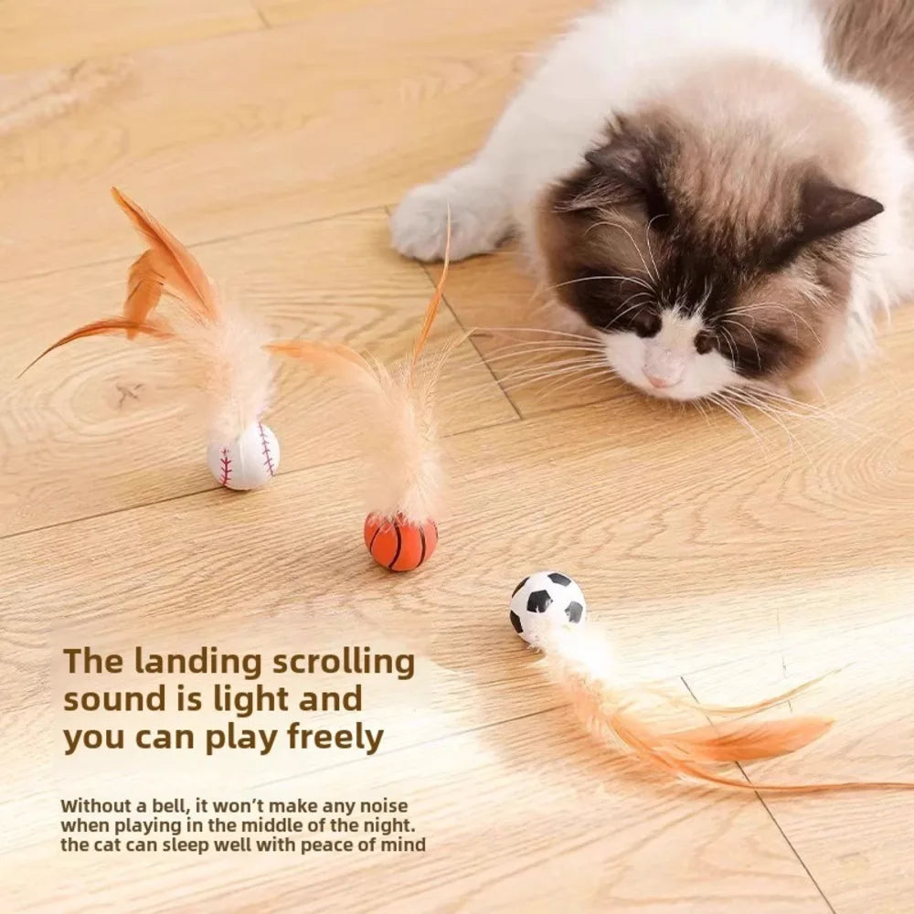 QIZHIKUAJING Feathered Bouncing Ball Toy For Cats And Dogs
