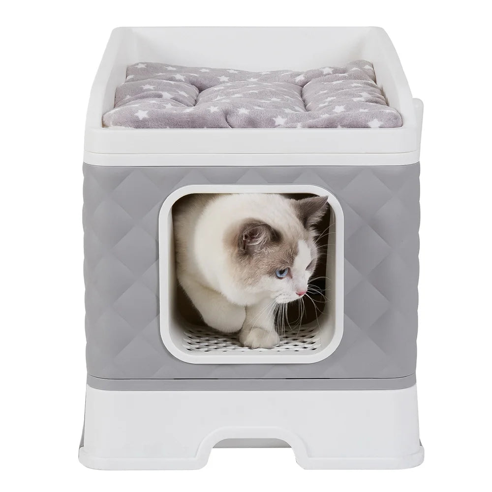 Cat Litter Box Enclosure Hidden Cabinet With Top Cushion Mat
