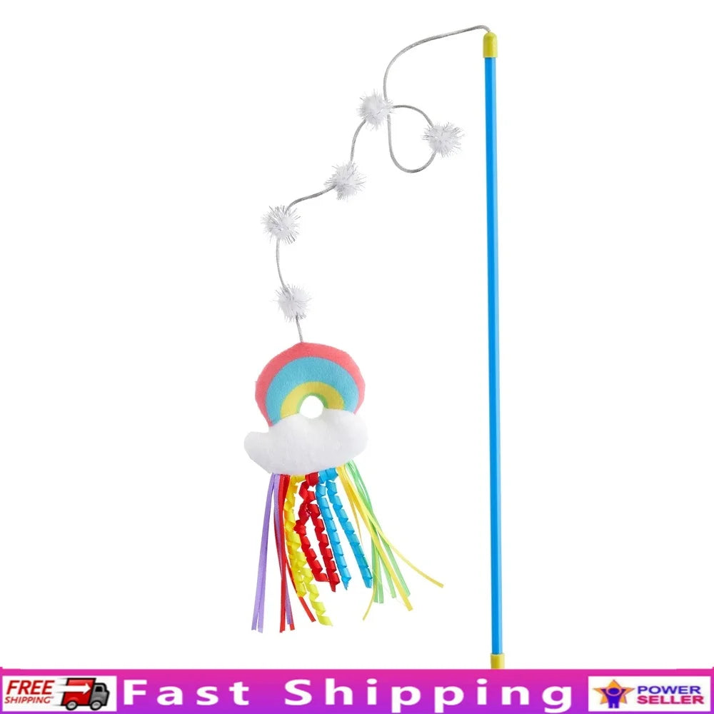XMSJCN Catnip Rainbow Wand Teaser Plush Cat Toy Playtime