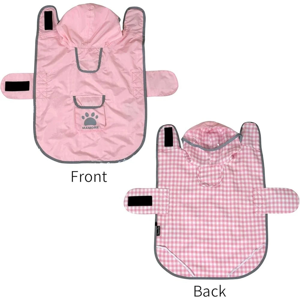 Waterproof Reversible Dog Raincoat Slicker with Reflective Trim Hood Leash Hole Outdoor Use