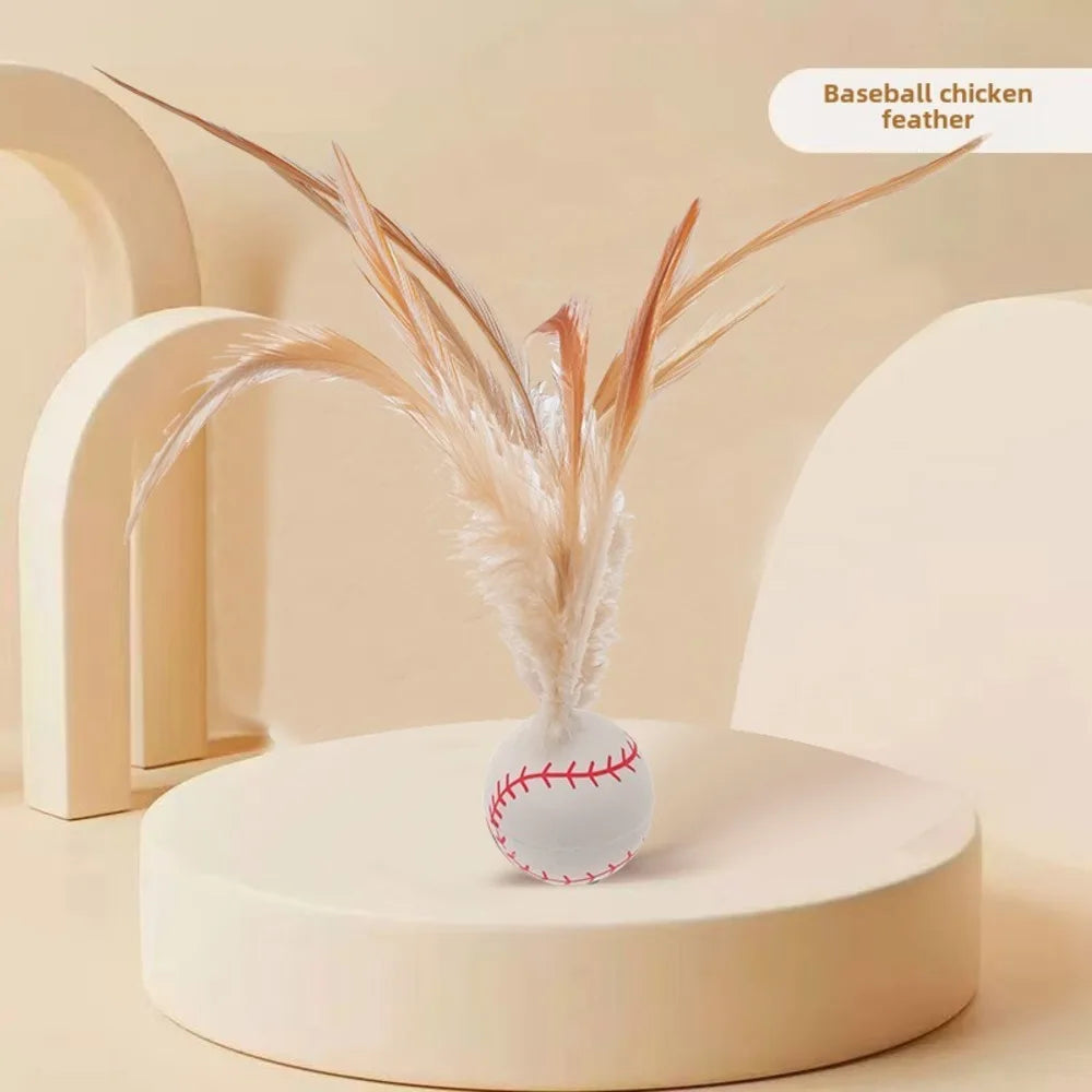 QIZHIKUAJING Feathered Bouncing Ball Toy For Cats And Dogs