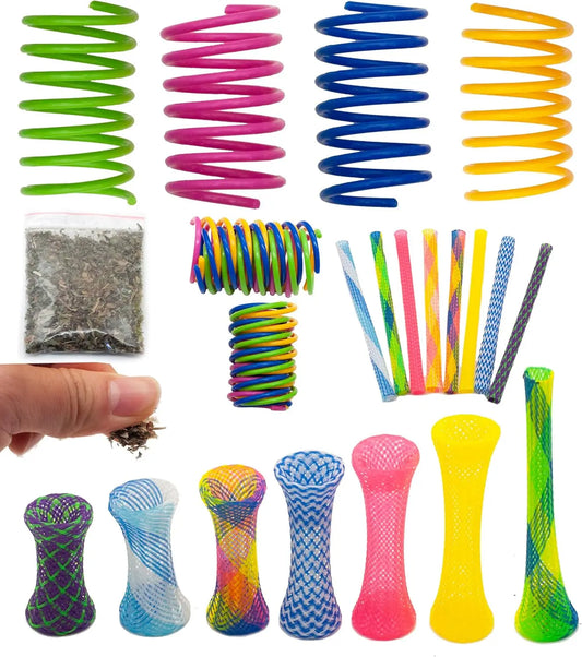 Cat Spring Toy With Catnip Mesh Tubes Indoor Cats Playful