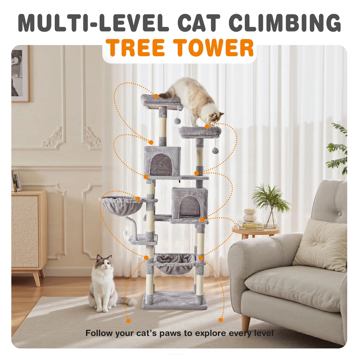JHK Multi Level Cat Tree Tower With Sisal Scratching Posts