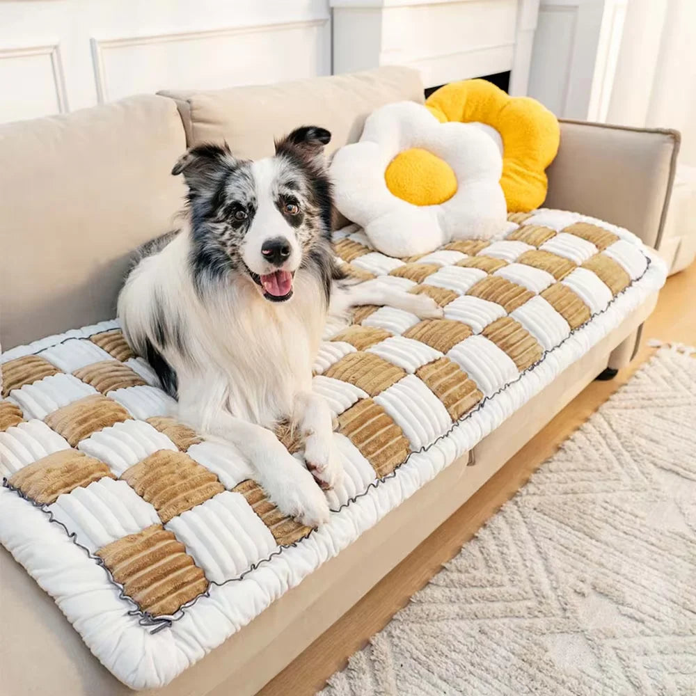 CWV Waterproof Plaid Coral Fleece Pet Bed Mat Cover