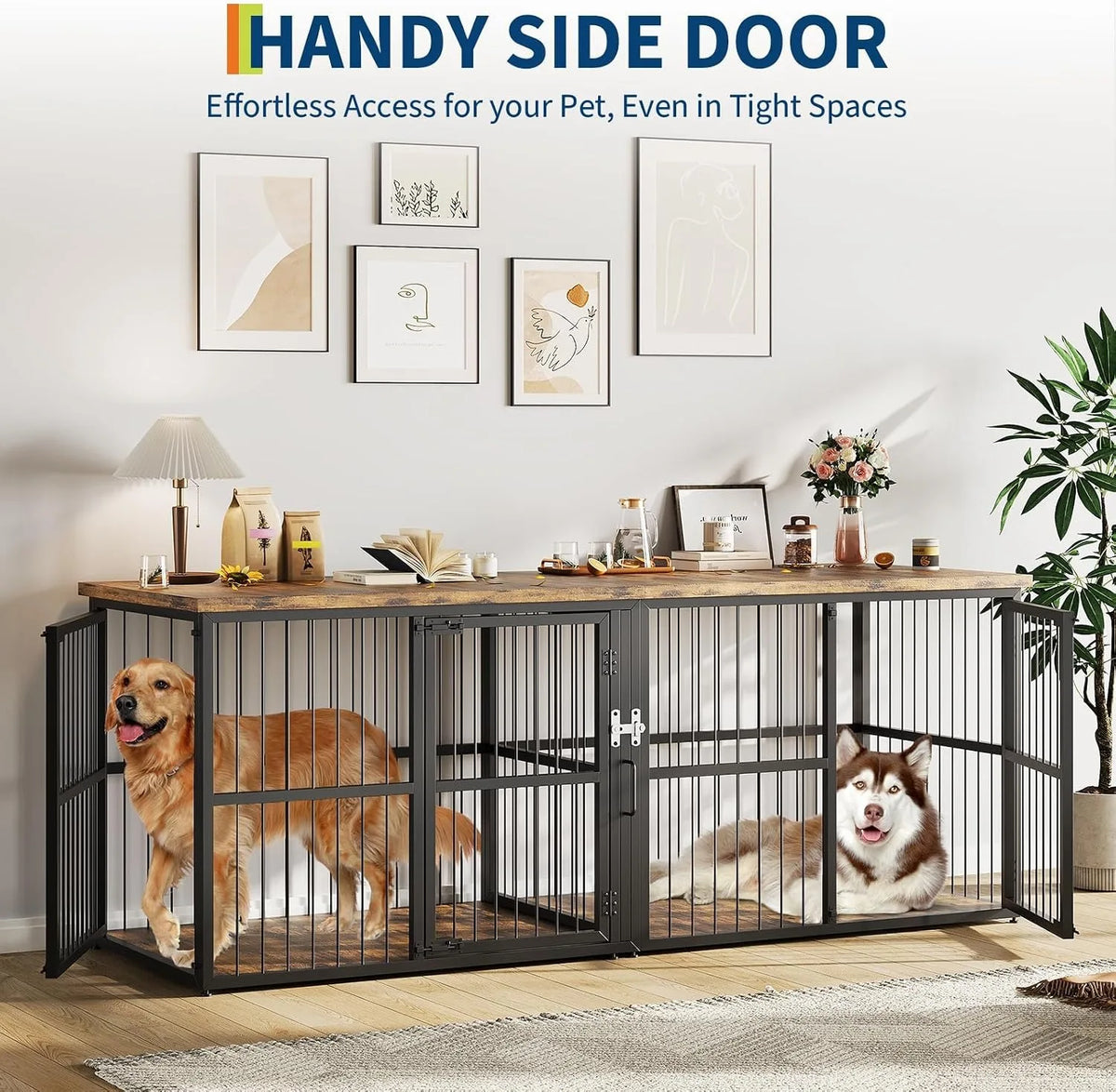 Extra Large Double Dog Crate Furniture With Divider Storage Cabinet