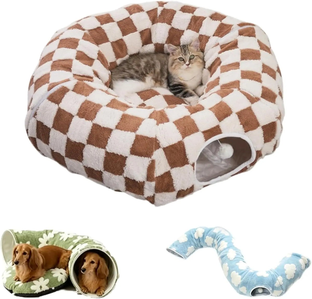 Dachshund Tunnel Bed Flower Design Plush Foldable Dog Bed