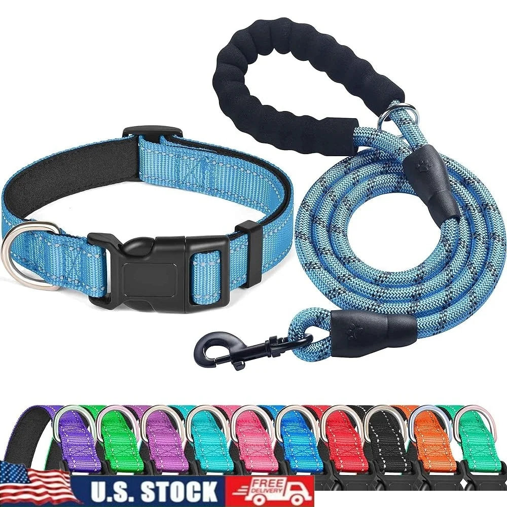 Ladoogo Reflective Padded Dog Collar Neoprene Nylon Durable