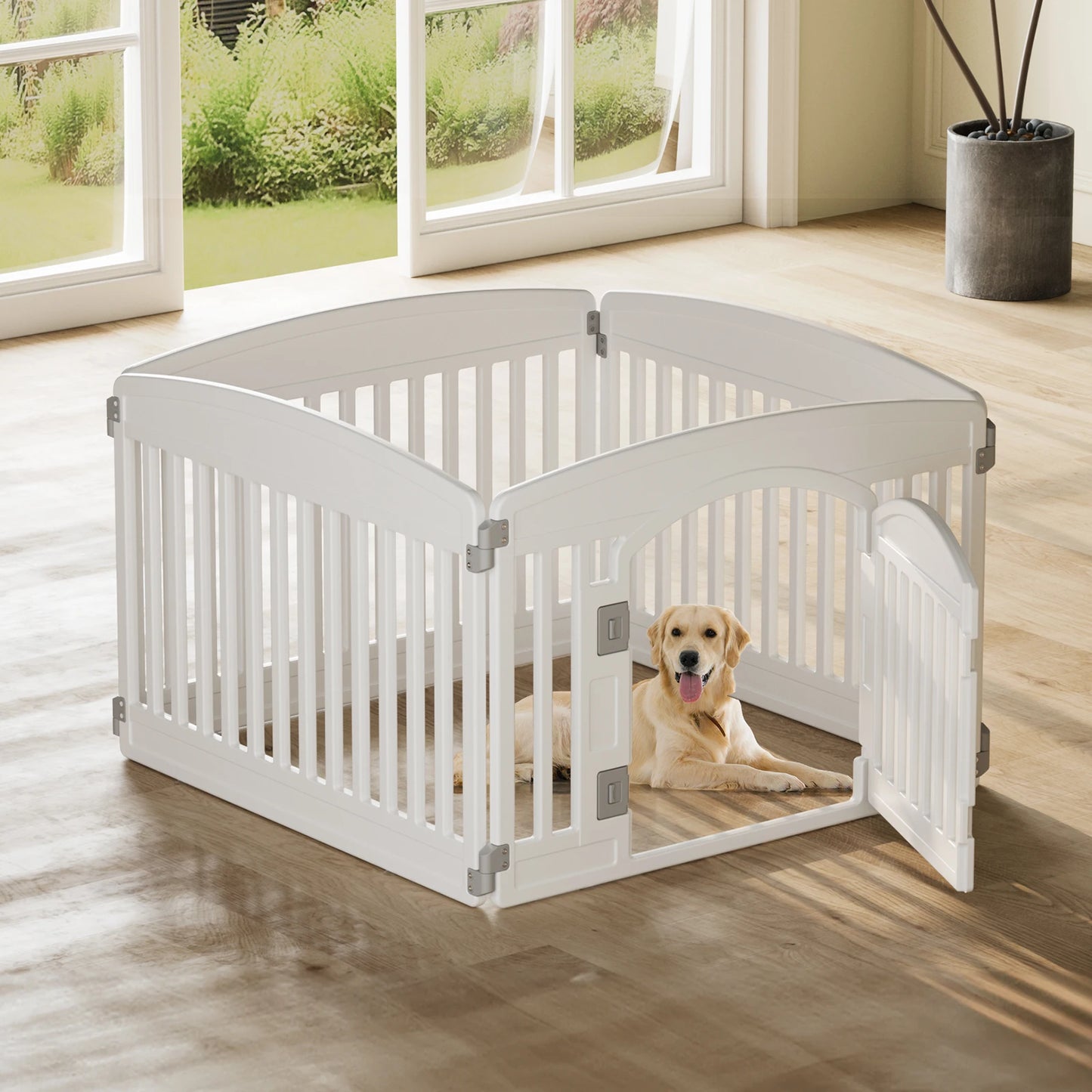 JHK Plastic Dog Playpen Expandable Fence For Medium Dogs Indoor Outdoor