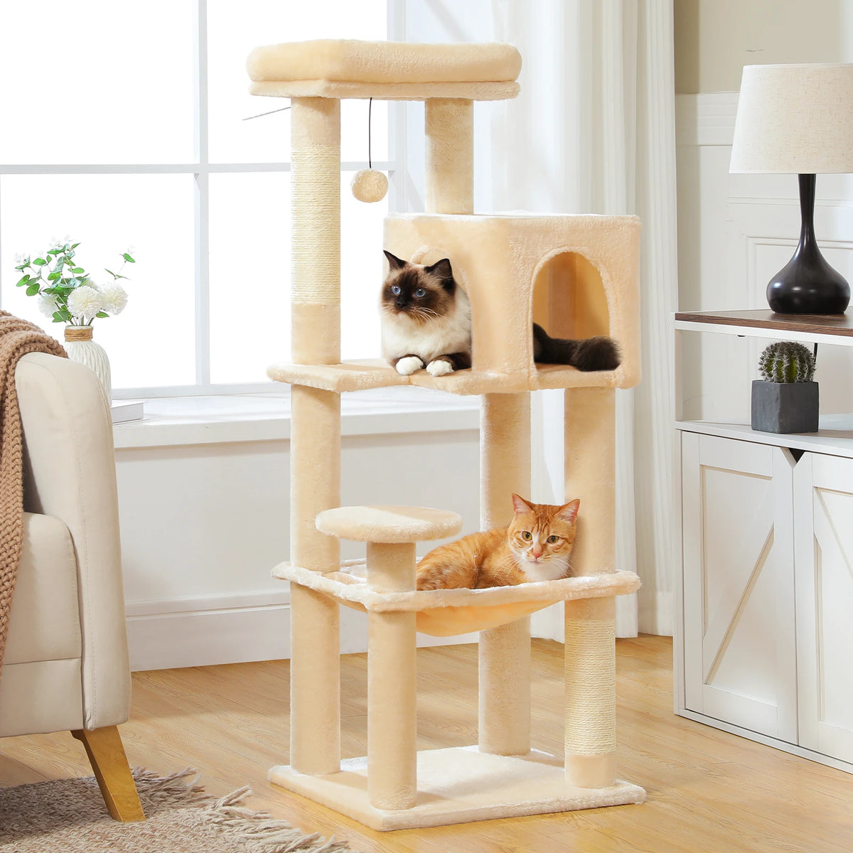 PEQULTI Five-Level Cat Tree with Condo, Hammock and Sisal Scratcher