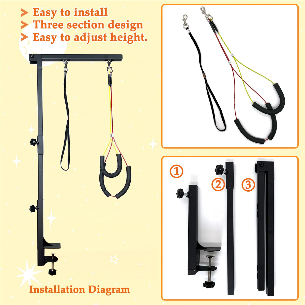 Adjustable Dog Grooming Arm With Clamp And Two Restraint Loops