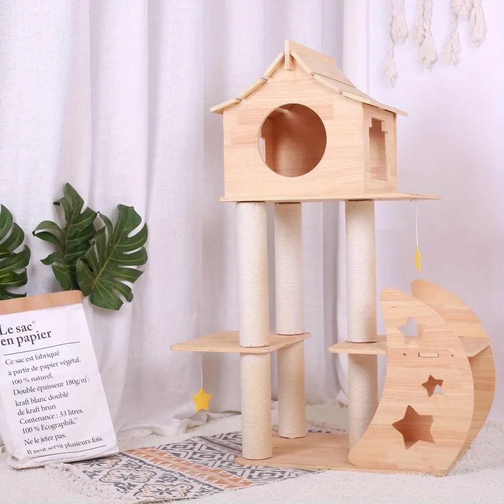 LUCK Premium Wooden Multi Level Cat Climber Space Capsule