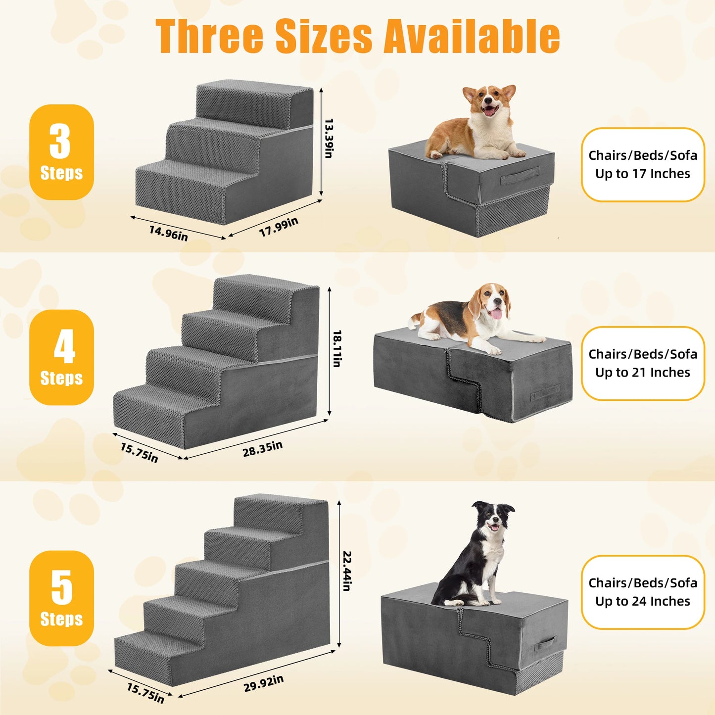 JHK 3-5 Step Right Angled Foam Dog Stairs Ramp Indoor