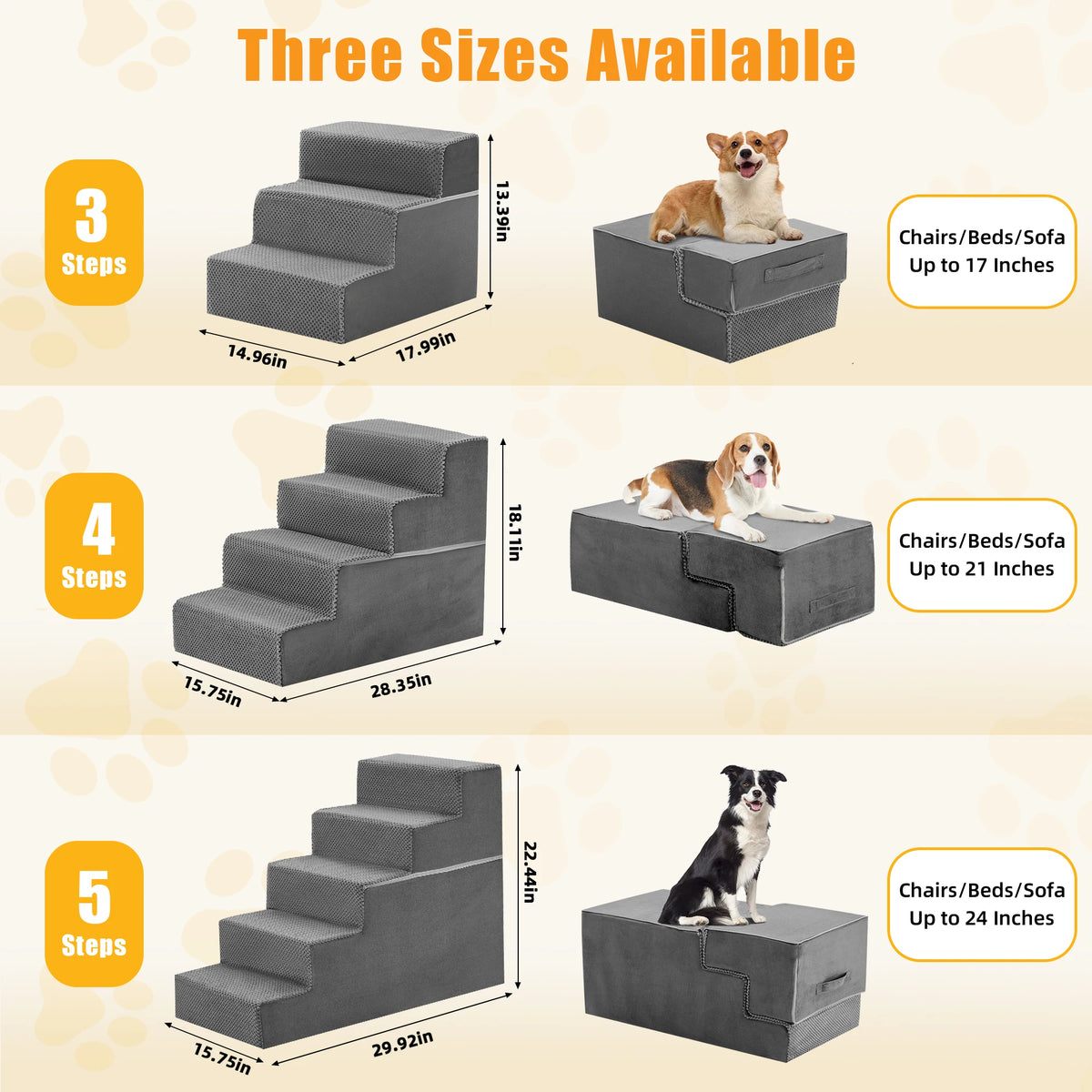 JHK Curved Foam Dog Stairs With Non Slip Indoor Steps