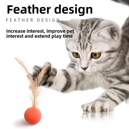QIZHIKUAJING Feathered Bouncing Ball Toy For Cats And Dogs